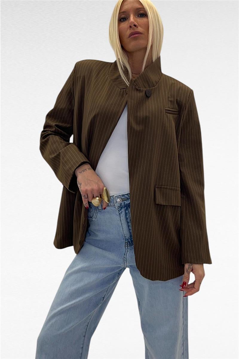 blazer con collo alla coreana icona gessata